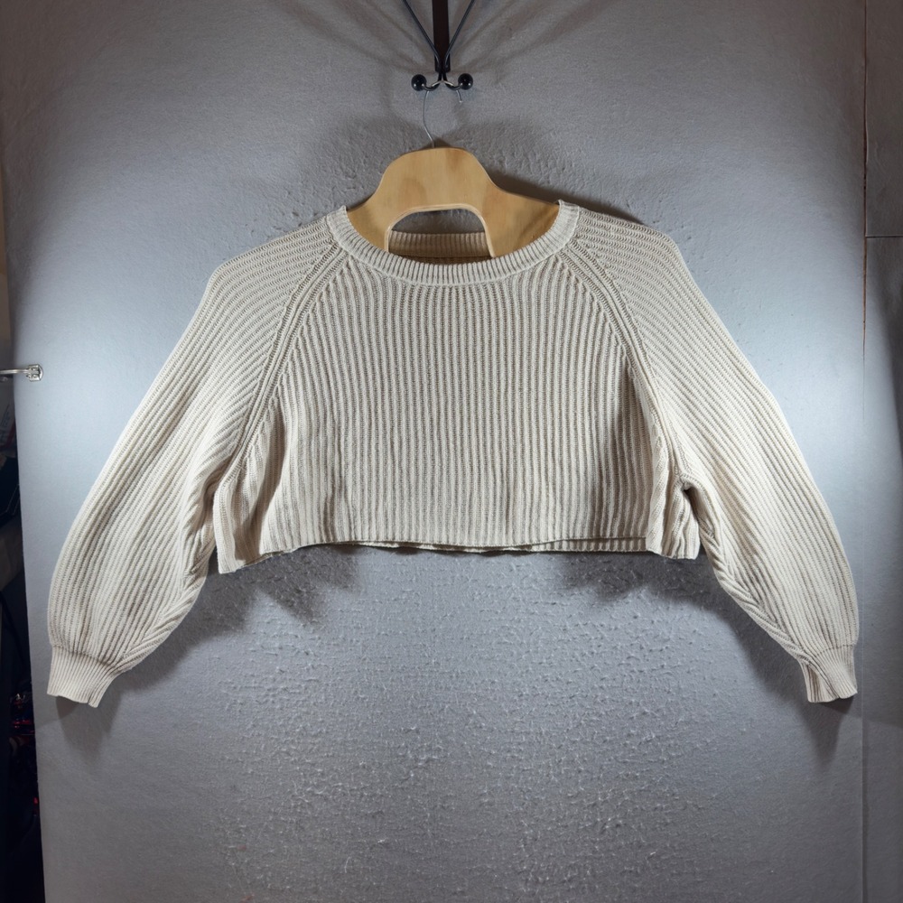 1725 | Aeropostale Ribbed Knit Cropped Boxy‎ Sweater Oatmeal Womens XL